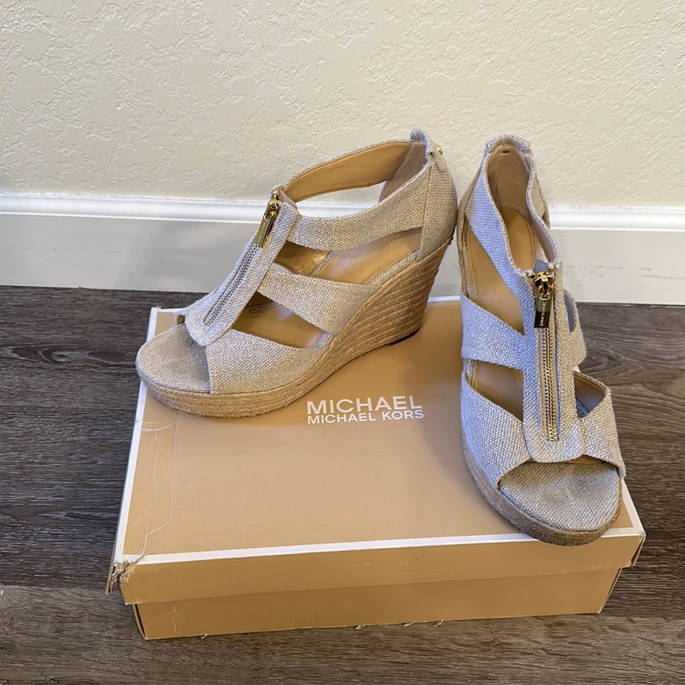 MICHAEL KORS Damita fabric wedges in Natural size 9.5 (40.5 M)
